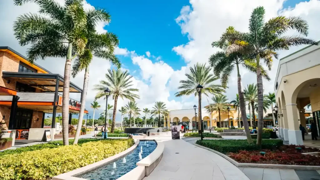 Large outlet mall filled with shopping stores
