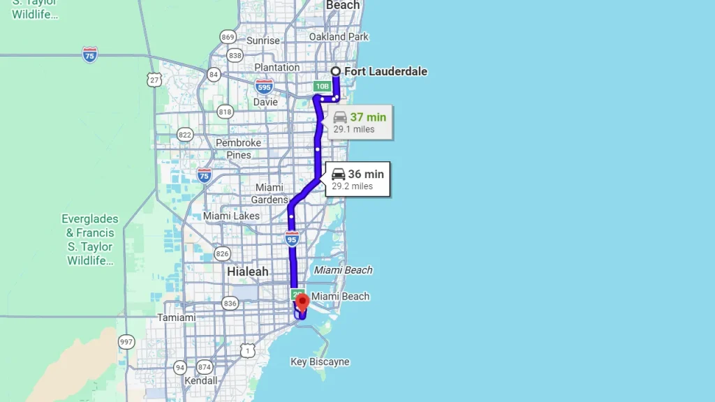 drive time from fort lauderdale to miami