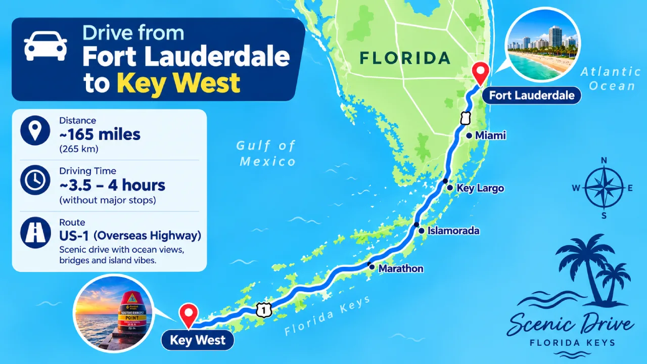 Drive from Fort Lauderdale to Key West: Distance, Travel Time & Best Stops